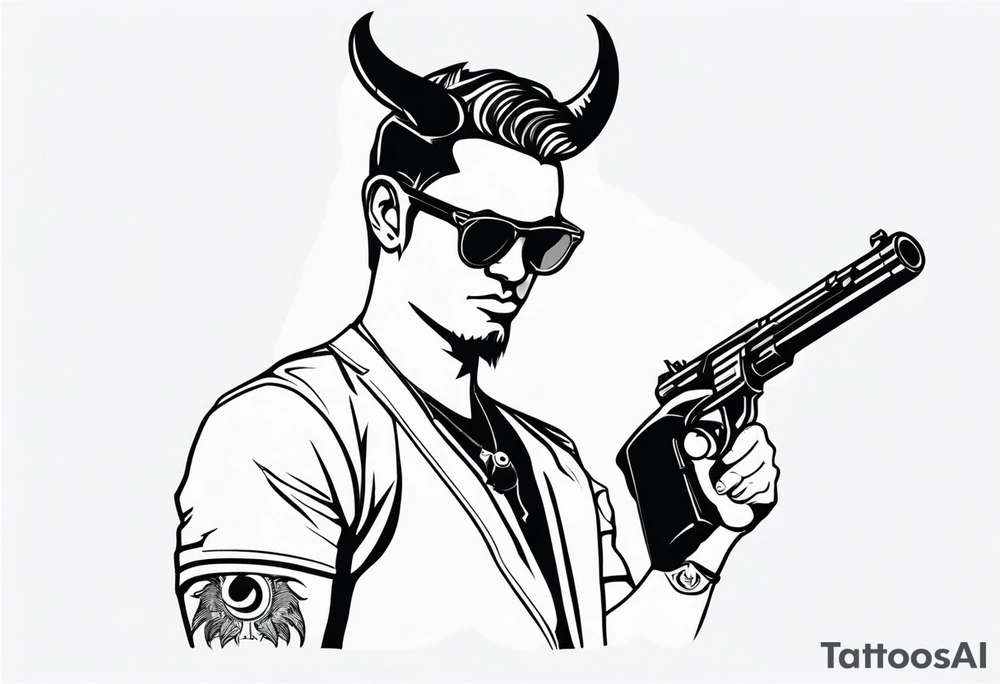 capricorn man with sunglasses and gun tattoo idea