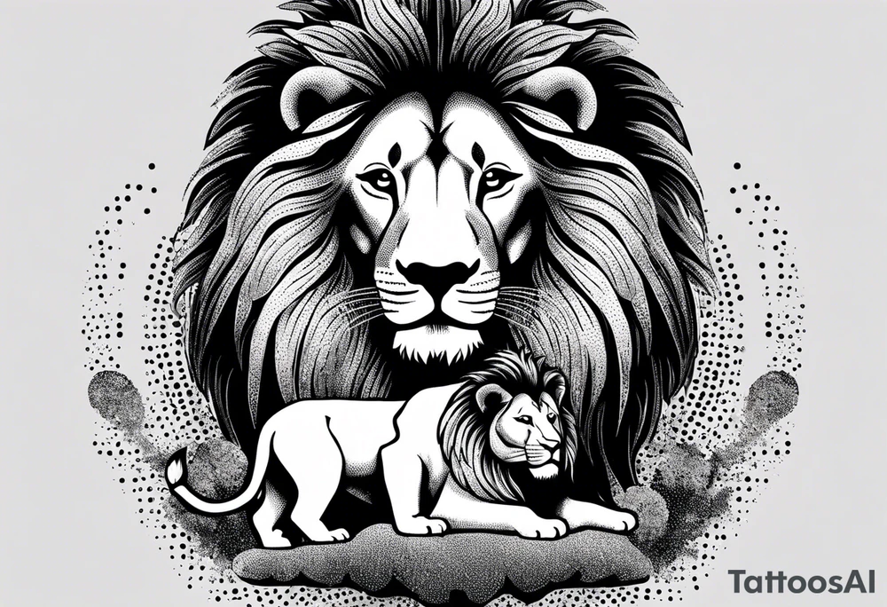 Lion with children tattoo idea