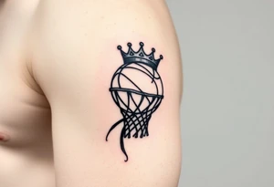 Basketball and basketball hoop with a crown, tribal influence tattoo idea