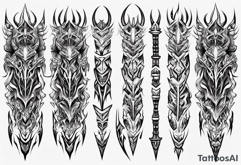 Demonic leg armor symmetrical tattoo idea