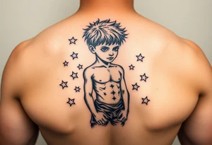 powerful human figure boy with stars around tattoo idea