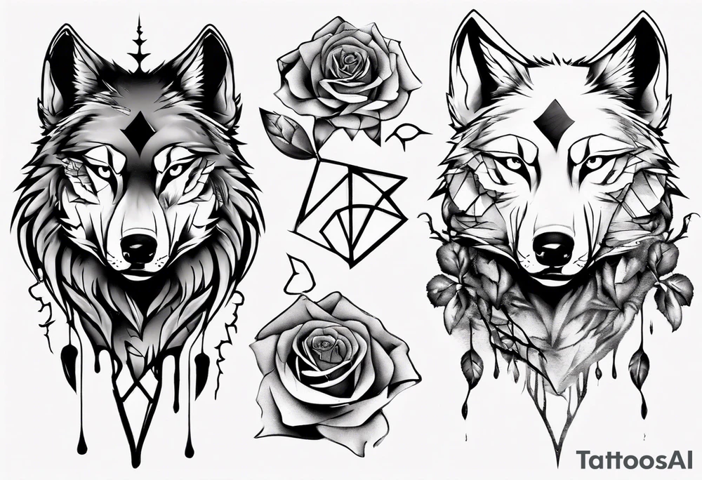 Wolf with roses and broken glass tattoo idea