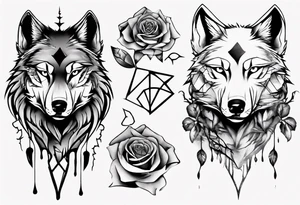 Wolf with roses and broken glass tattoo idea