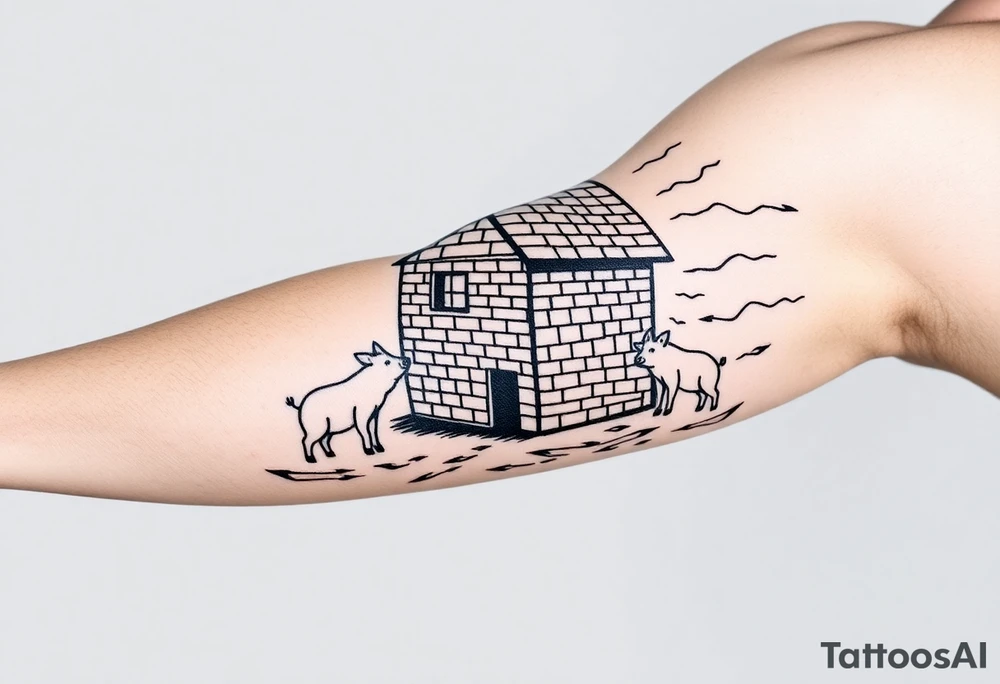 Brick house being blown off 3 little piggy's by a big bad wolf tattoo idea