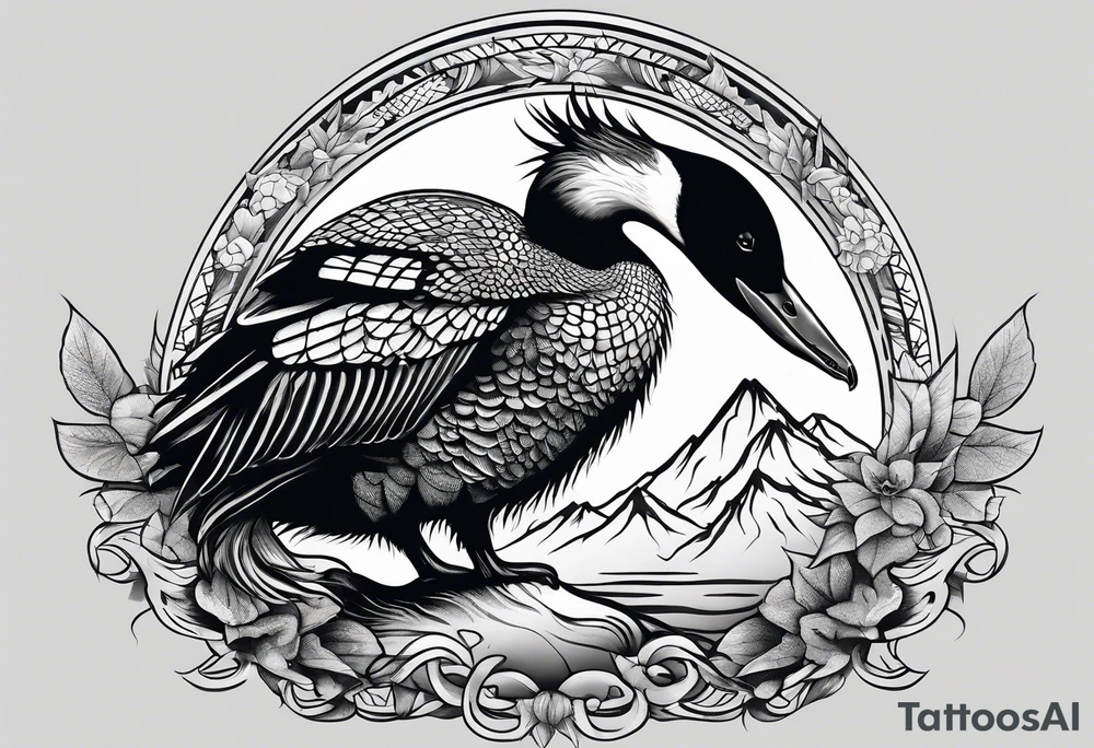 A loon perched on a wolf tattoo idea