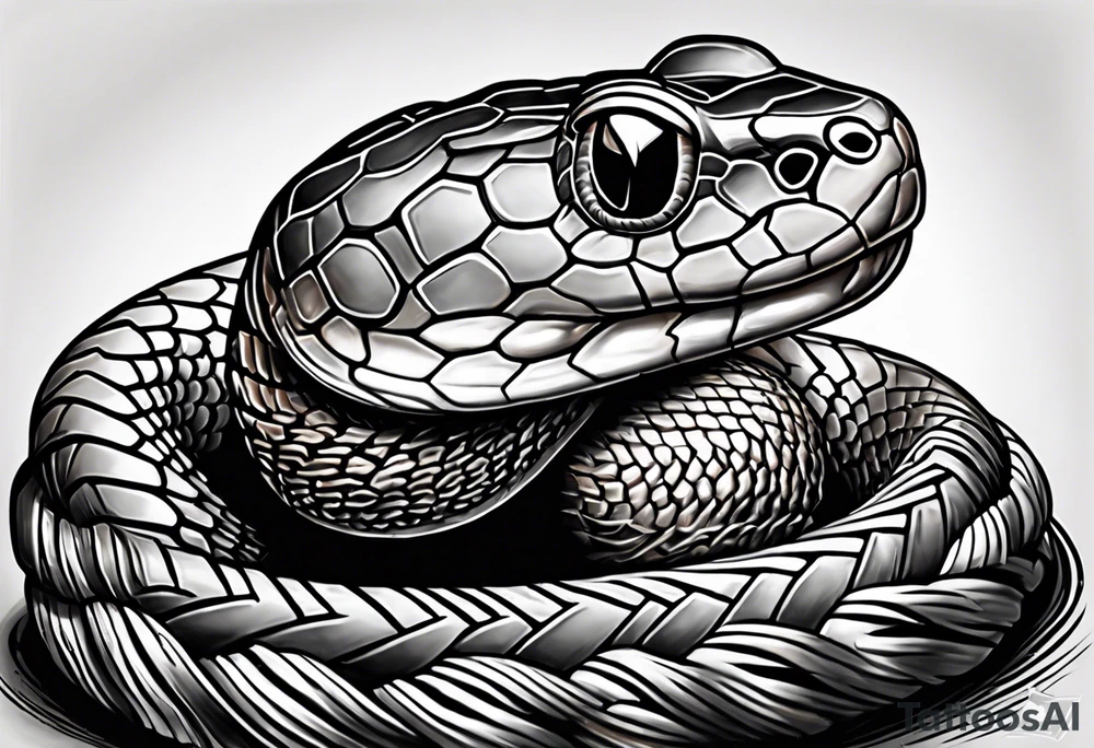 Copperhead coiled up with head turned up and mouth open and copper colored eyes tattoo idea