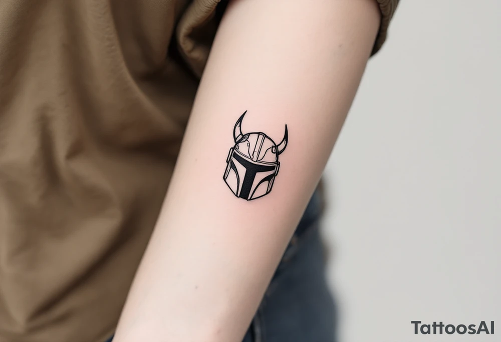 Custom Mandalorian helmet with small horns tattoo idea