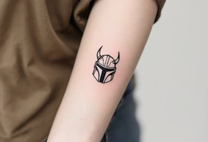 Custom Mandalorian helmet with small horns tattoo idea