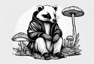 Badger in a coat sitting on a mushroom tattoo idea