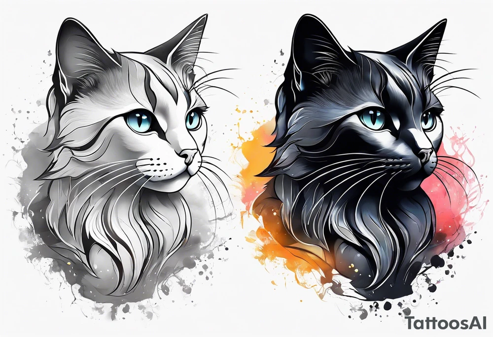 Two cat outline. One gray and one black tattoo idea