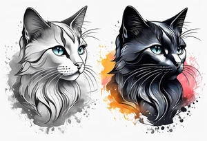 Two cat outline. One gray and one black tattoo idea