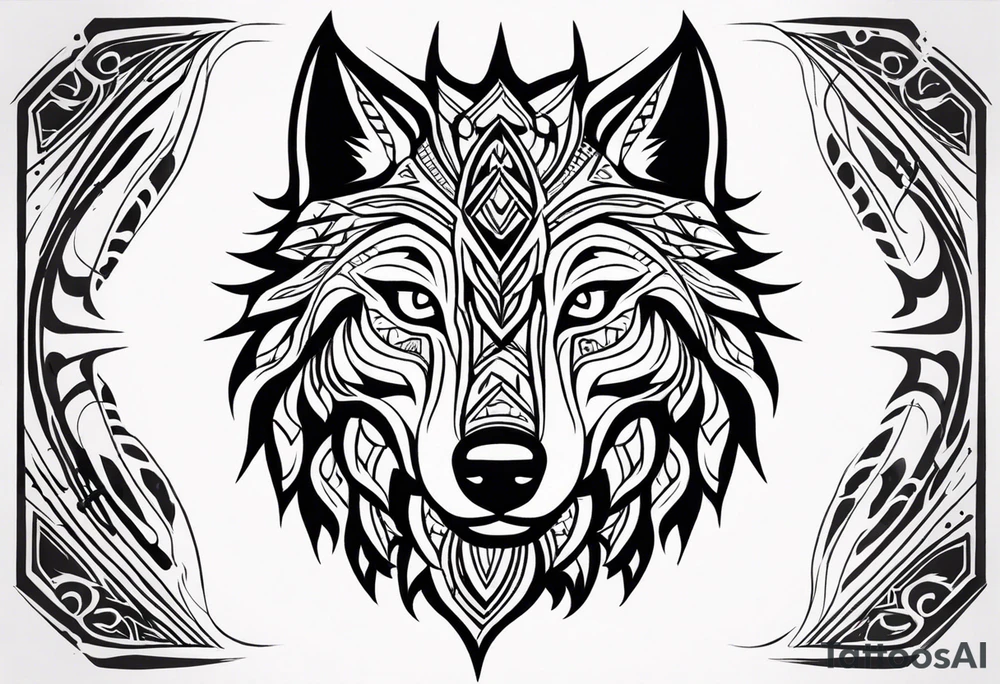 Angry tribal wolf head tattoo idea