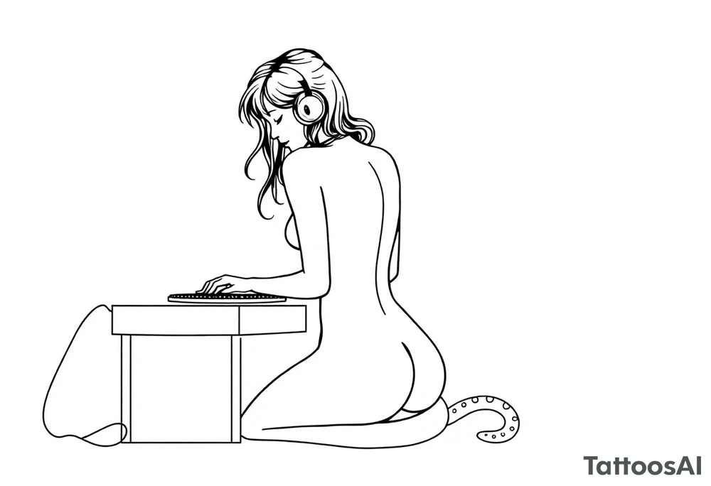 disk jockeying, naked girl, snake tattoo idea