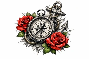 a compass,anchor,roses. tattoo idea