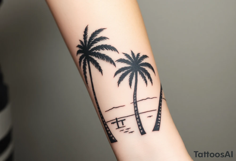 Palm trees, silhouette,  florida, water backround tattoo idea