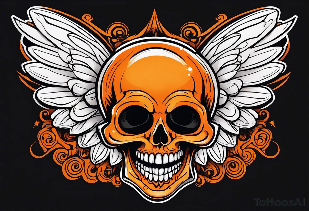Angel skull laughing black and orange tattoo idea