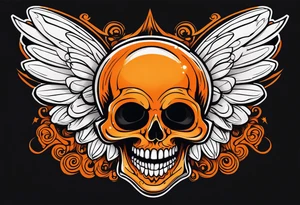 Angel skull laughing black and orange tattoo idea