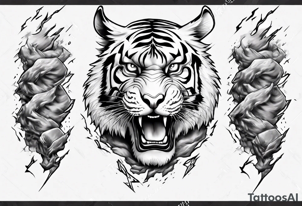 Tiger with lightning for a forearm sleeve tattoo idea