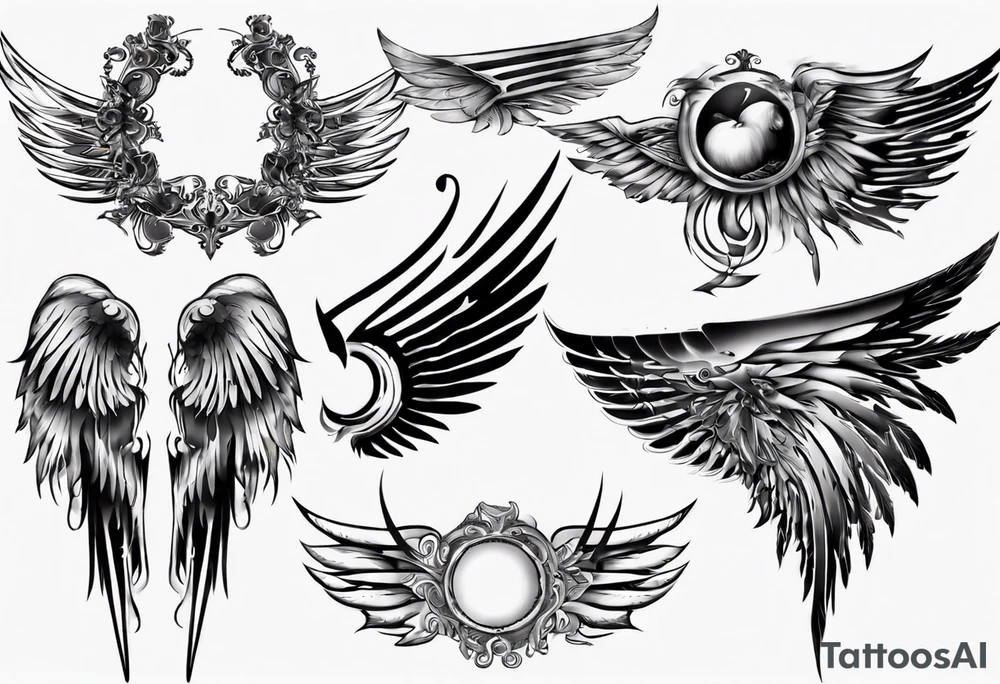 Wings with the dates 09/12/2012 and 24/10/2023 tattoo idea