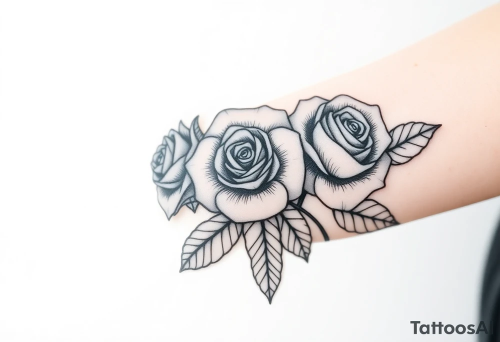 Traditional roses tattoo dedicated to my three kids tattoo idea