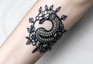 powerful majestic snake wrapped around rose ornaments tattoo idea
