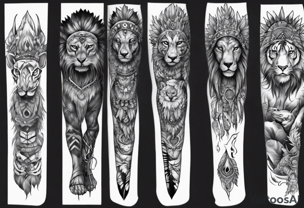 indian realistic leg sleeve with maybe some animals evil looking tattoo idea