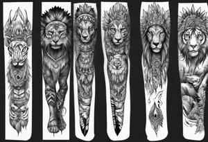 indian realistic leg sleeve with maybe some animals evil looking tattoo idea