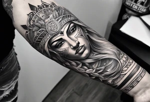 Arm sleeve. Mixed gods including. 
Greek gods & Egyptian gods & norse gods tattoo idea