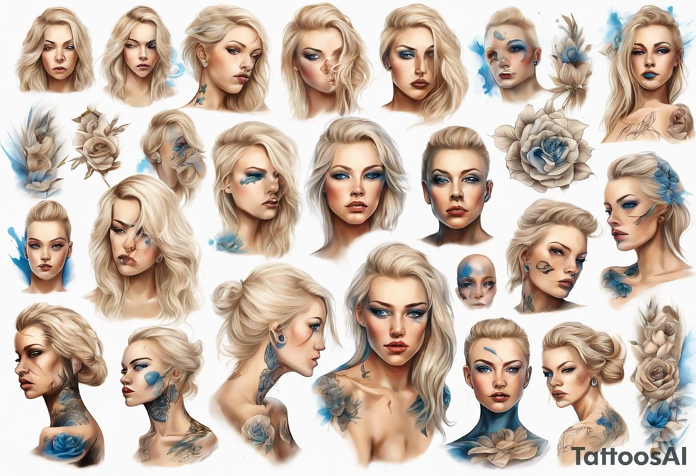 entkleidete schöne frau mit grossen brüsten blondem haar und blauen augen tattoo idea