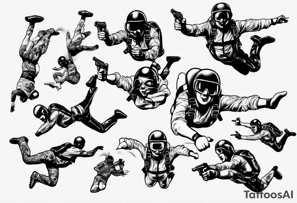 skydiving, shooting guns tattoo idea