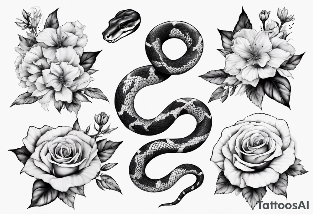 Snake wrapped around flowers tattoo idea