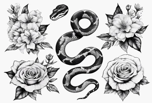 Snake wrapped around flowers tattoo idea