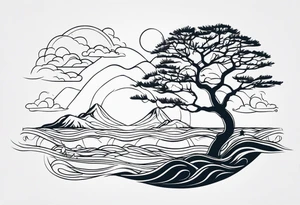 calm sea and Yggdrasill
 without frame tattoo idea