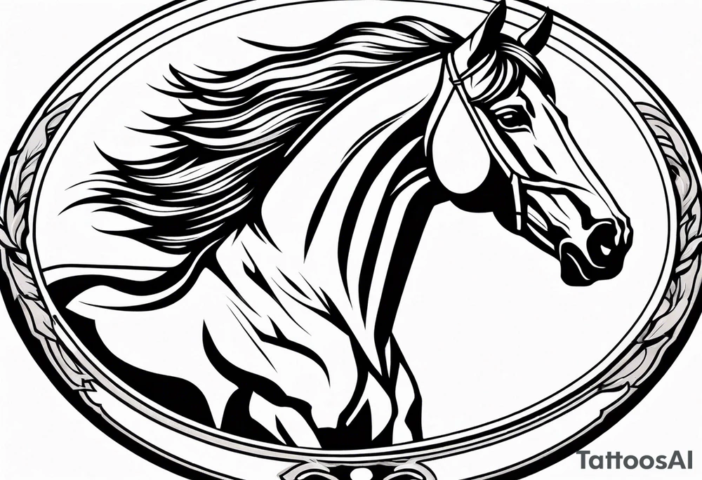 tough mustang bust in circle tattoo idea