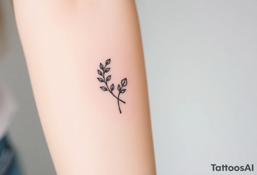 laurel branch with one leaf inverted tattoo idea