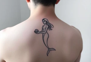 Mermaid tattoo full body soft face light grainy holding a shell in hand tattoo idea