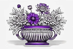 Un vase Grec avec 2 fleurs nénuphars, 1 fleur CHRYSANTHEMUm, et une violette tattoo idea