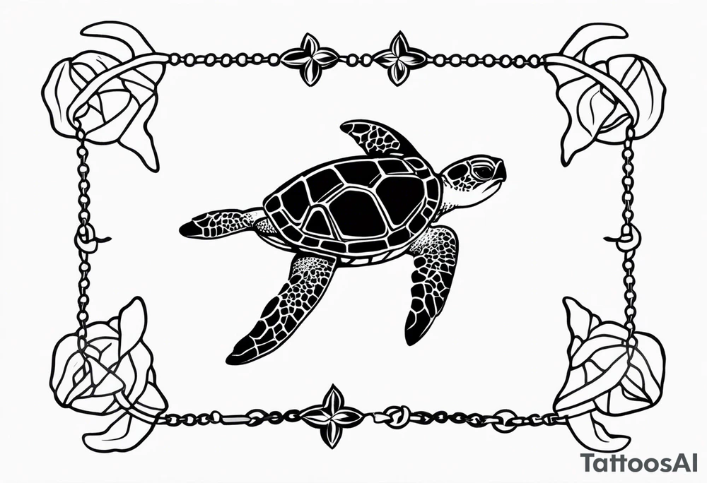 Turtle and starfish chain simple small tattoo idea