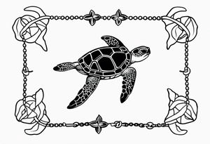 Turtle and starfish chain simple small tattoo idea