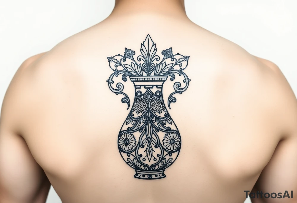 Large Decorative ornamental vase tattoo idea