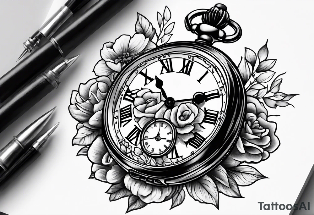 hand holding pocket  watch tattoo idea