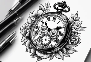 hand holding pocket  watch tattoo idea