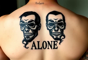 Faces blacked out with the words ALONE, and smoke tattoo idea