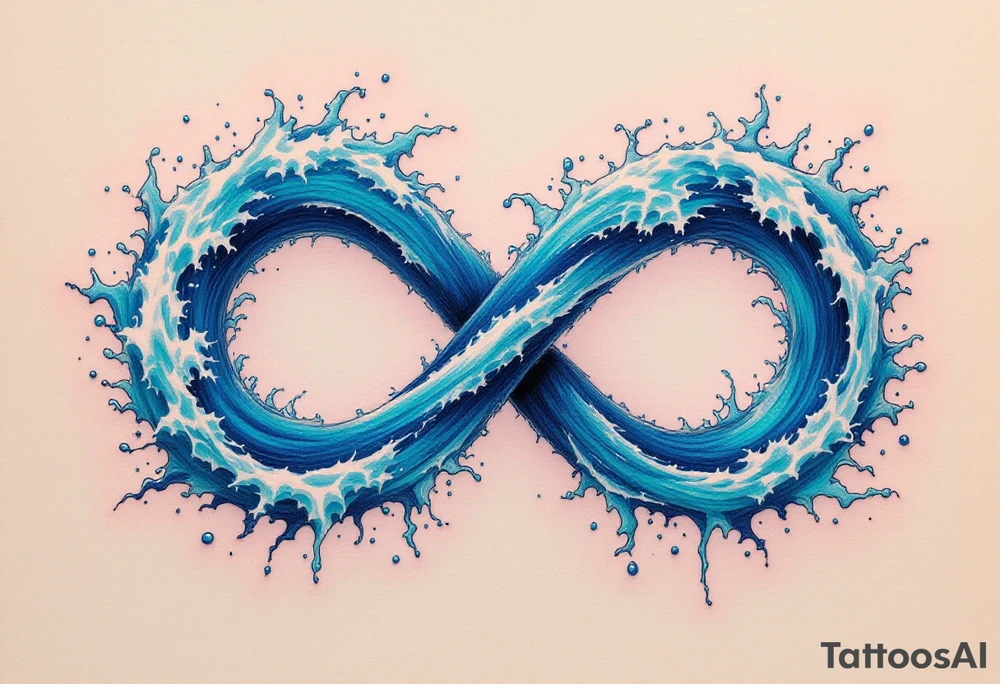 An infinity symbol composed of ocean waves, with vibrant deep blue and turquoise tones, evoking the power of nature. tattoo idea