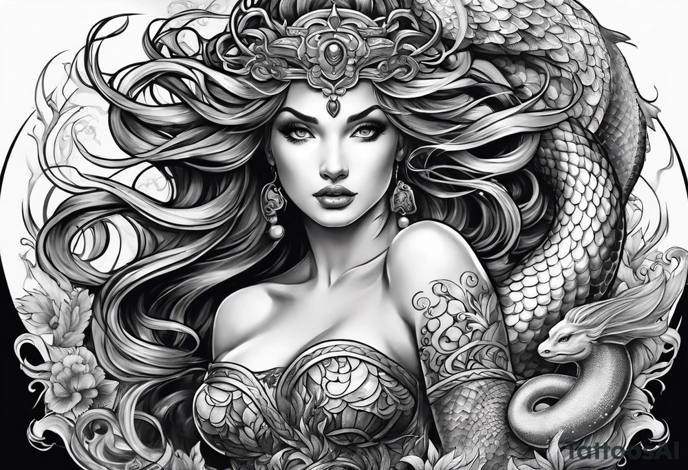 Medusa and mermaid tattoo idea