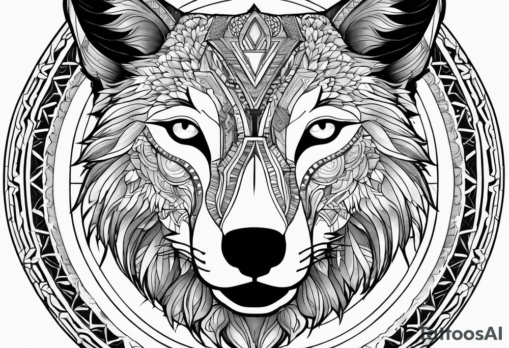 Forearm futuristic UAE and Philippines with Mandala theme design with moon and wolves tattoo idea