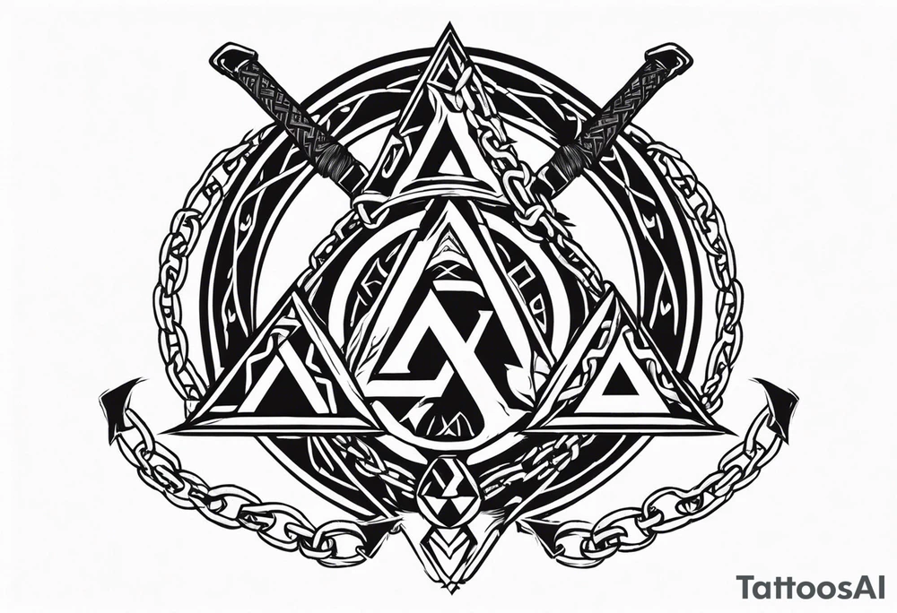 Valhalla sword shield axe barbed wire chains valknut fire tattoo idea Valhalla sword shield axe barbed wire chains valknut fire tattoo idea