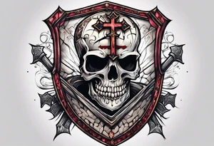 skeleton holding a shield with a cross on it tattoo idea