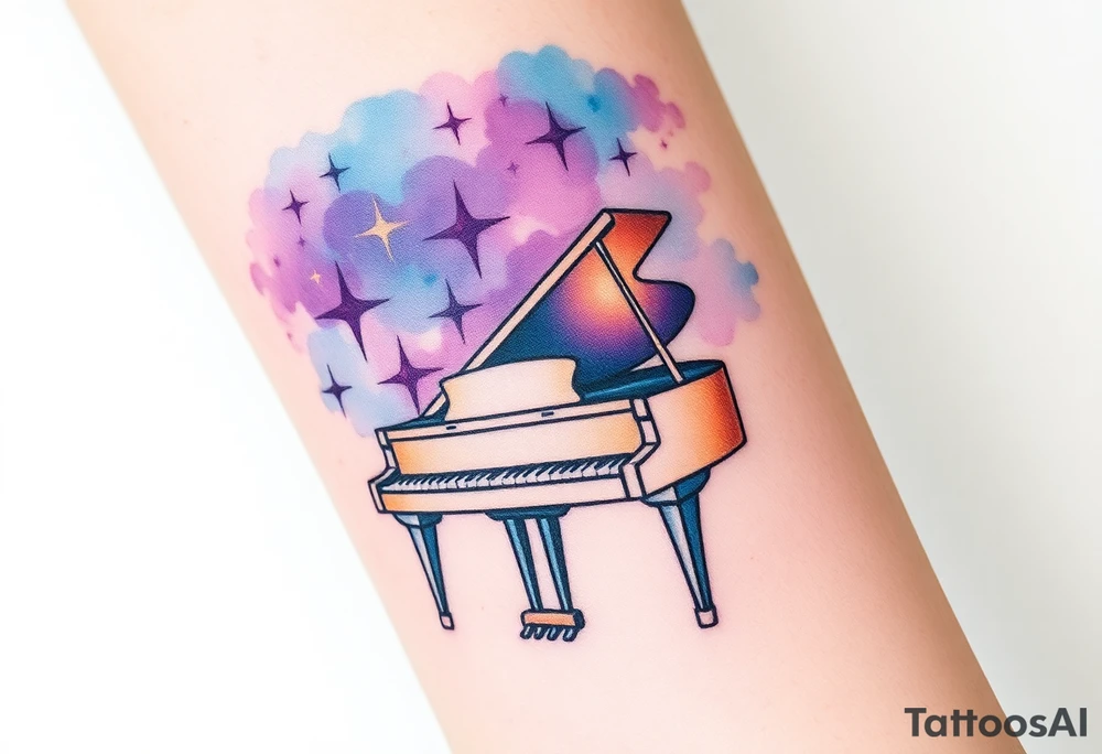 Grand piano under stars tattoo idea