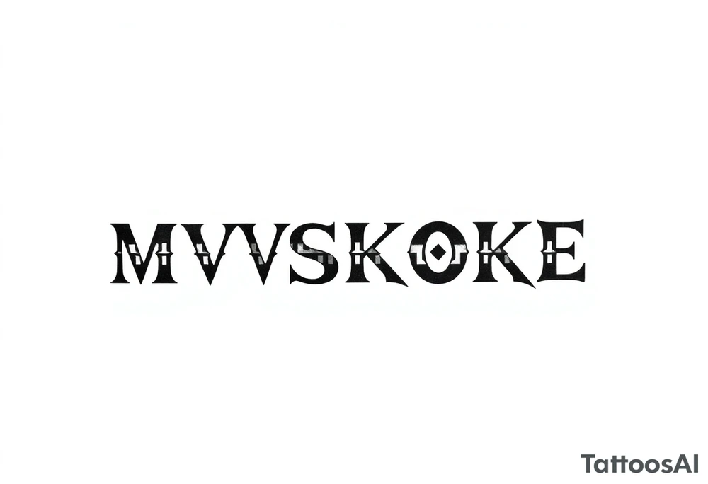The word “MVSKOKE” shaded with Native American pattern tattoo idea